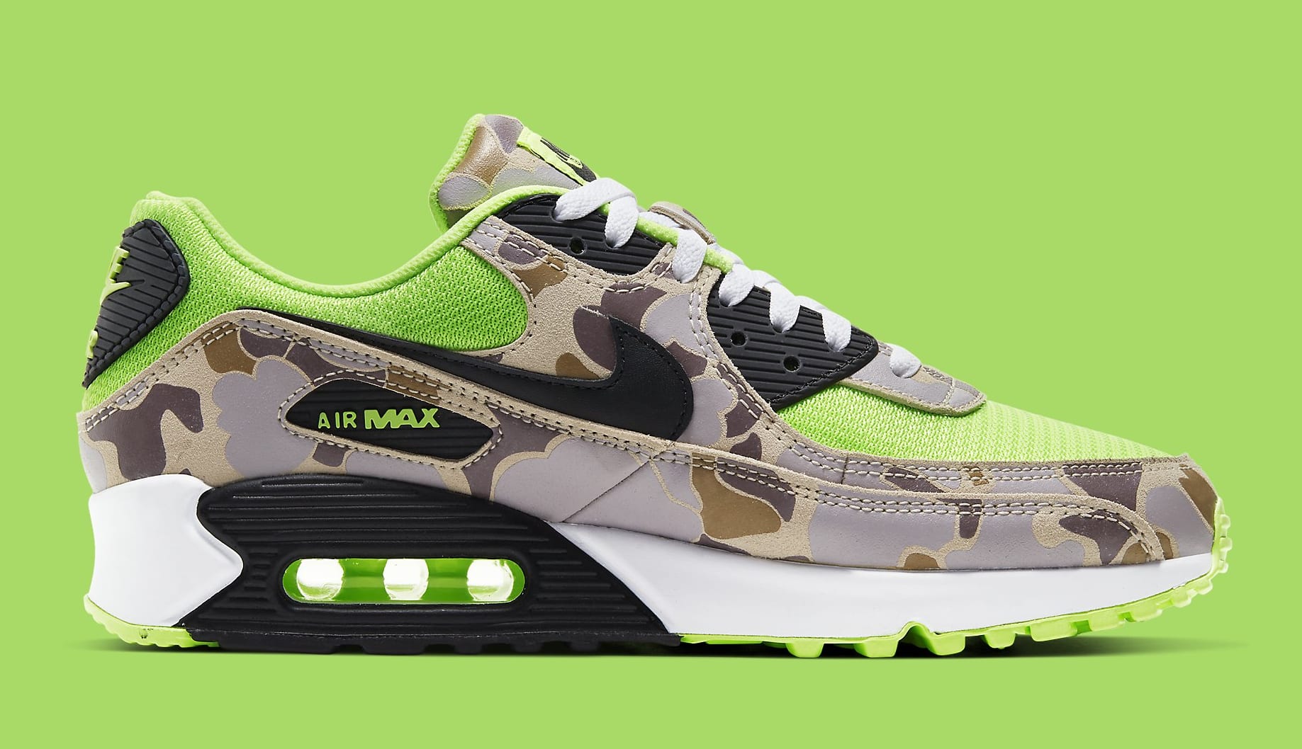 Nike Air Max 90 Volt Duck Camo Ghost Green Release Date CW4039-300 Profile Right