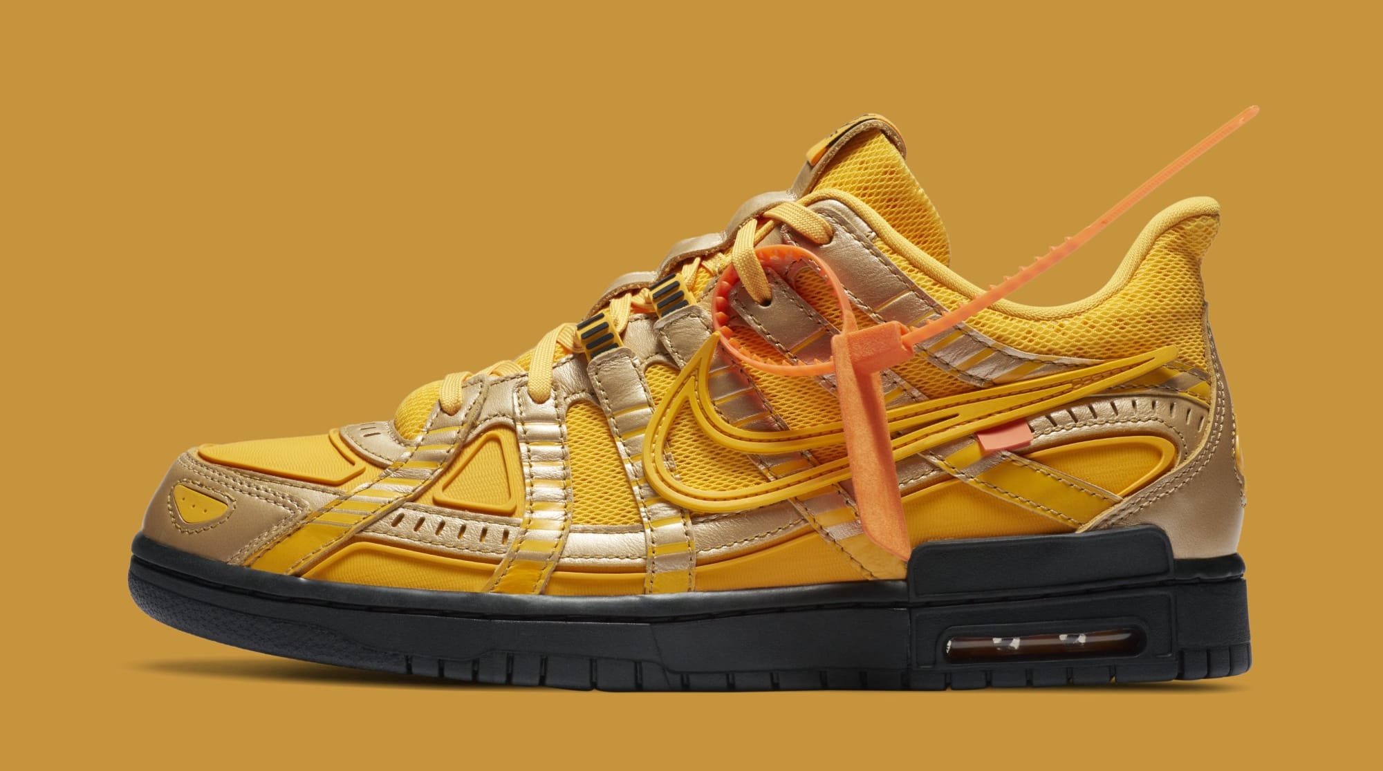 Off-White x Nike Air Rubber Dunk &#x27;University Gold&#x27; CU6015-700 Lateral