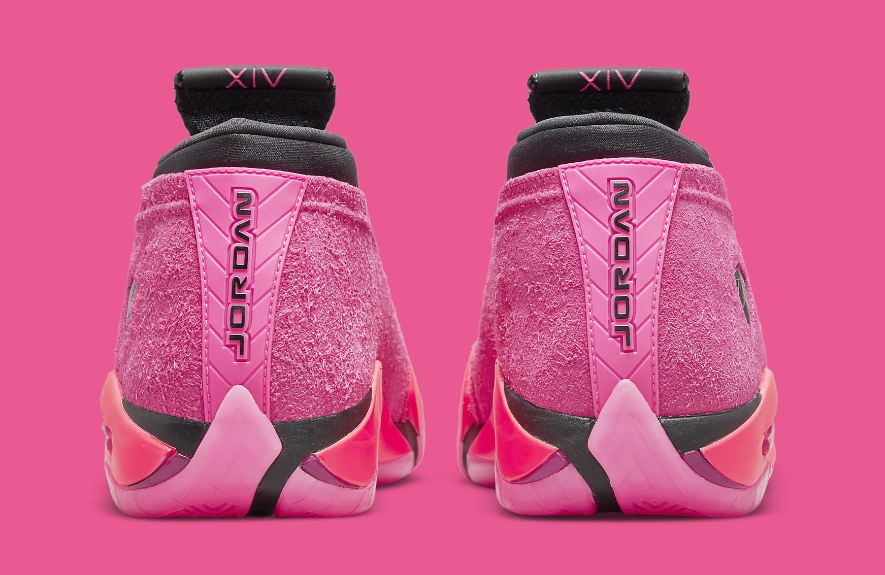 Air Jordan 14 Women&#x27;s &#x27;Shocking Pink&#x27; DH4121 600 Heel