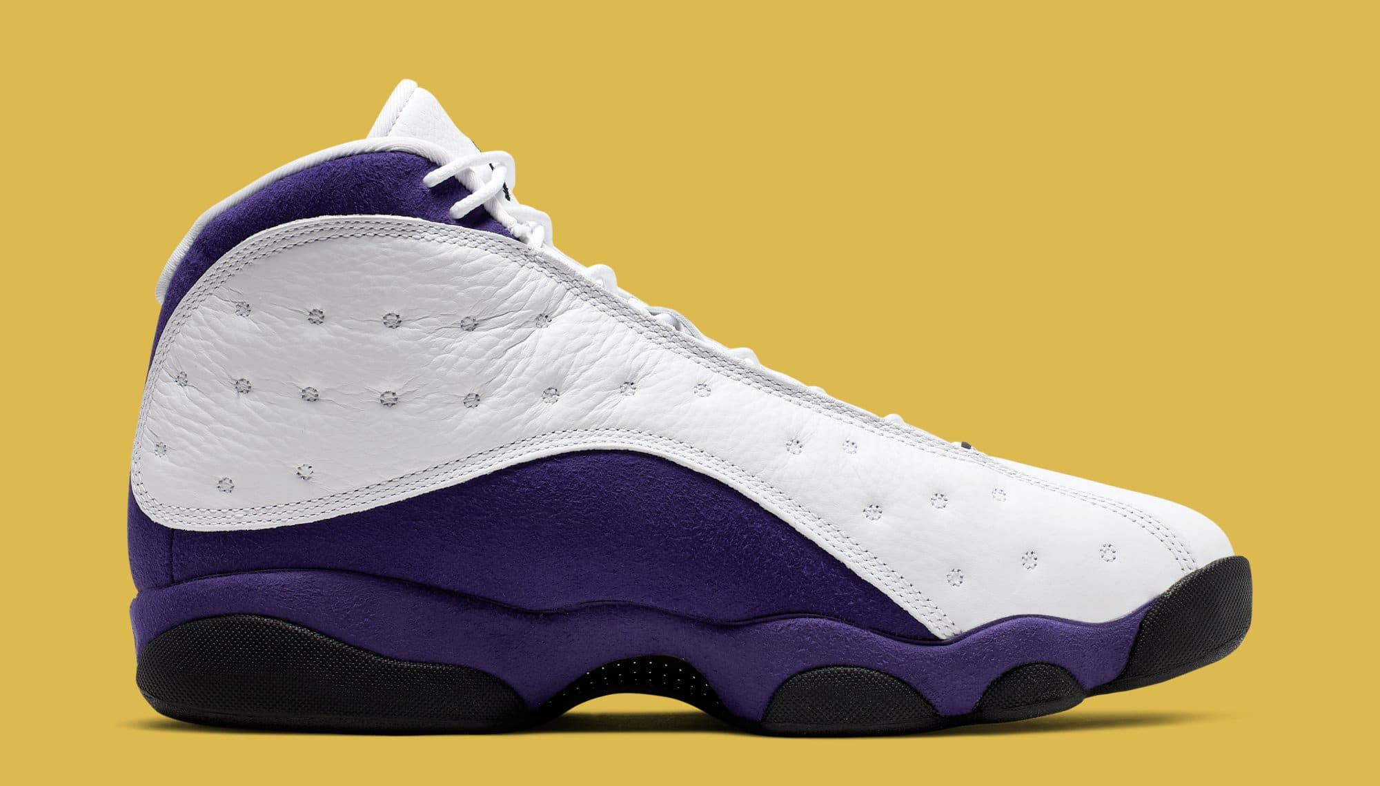Air Jordan 13 &#x27;Lakers&#x27; White/Black/Court Purple/University Gold 414571-105 (Medial)