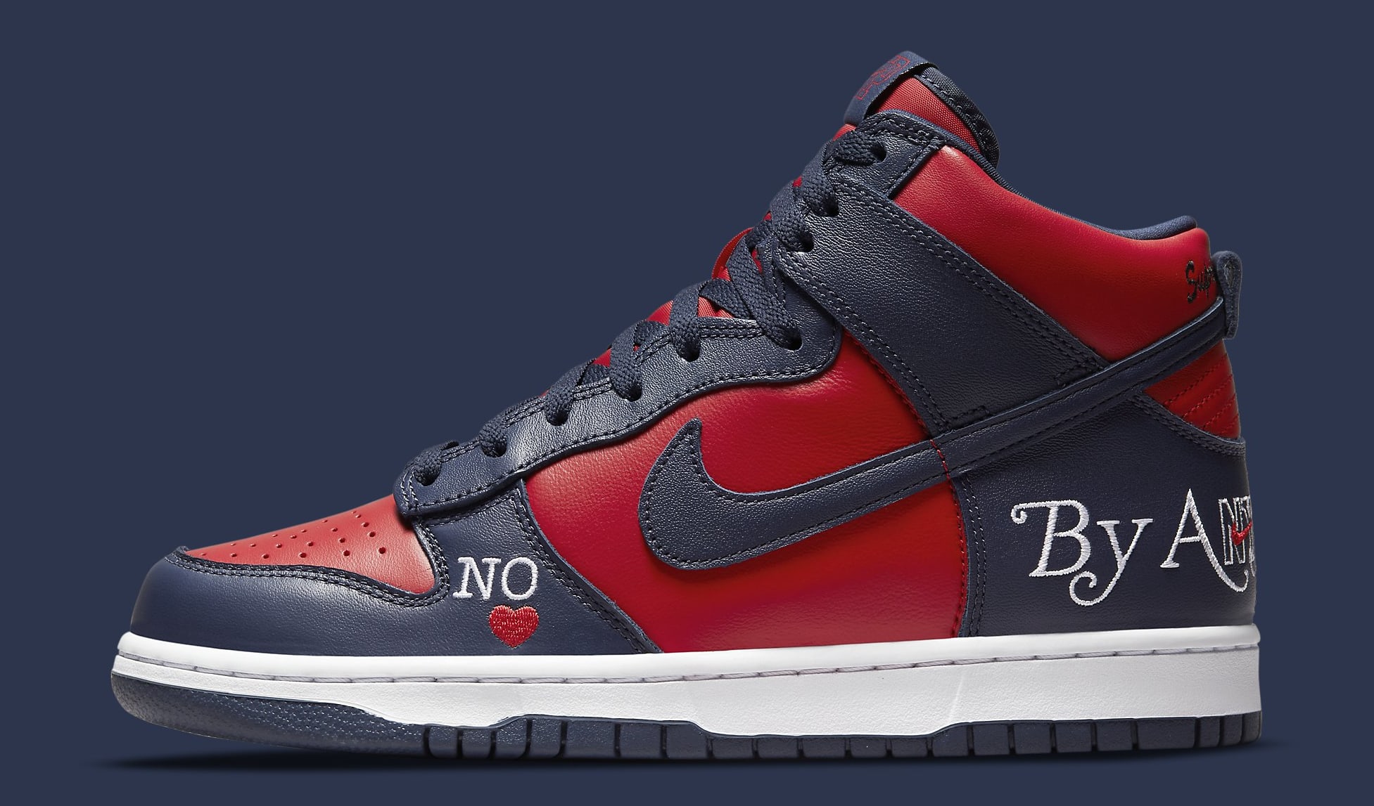 Supreme x Nike Dunk High Navy/Red DN3741 600 (Lateral)