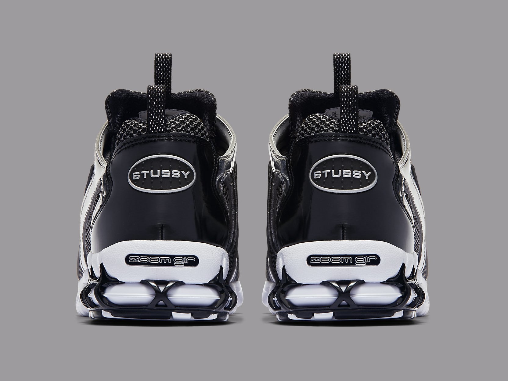 Stussy x Nike Air Zoom Spiridon Caged 2 Black Release Date CU1854-001 Heel