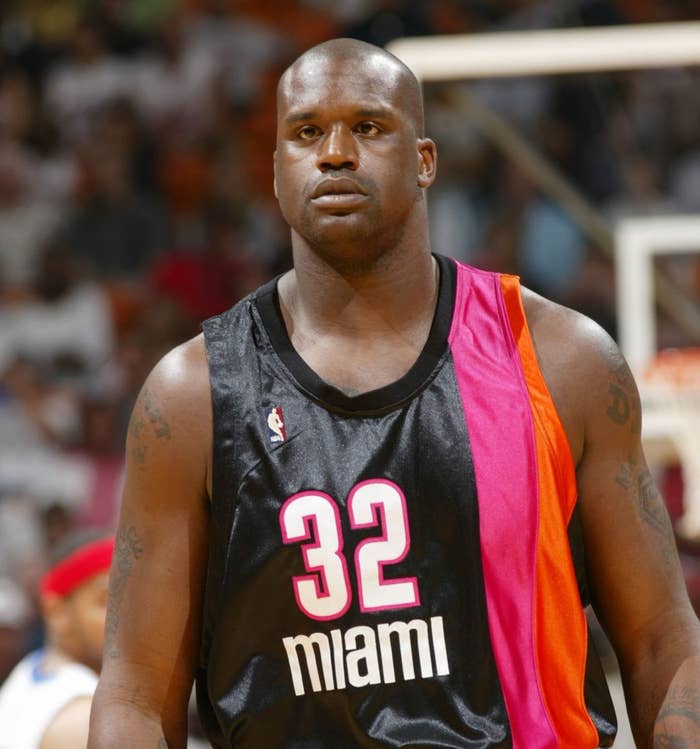 Shaquille O'Neal Looks Large. Shaquille O'Neal of the Miami Heat