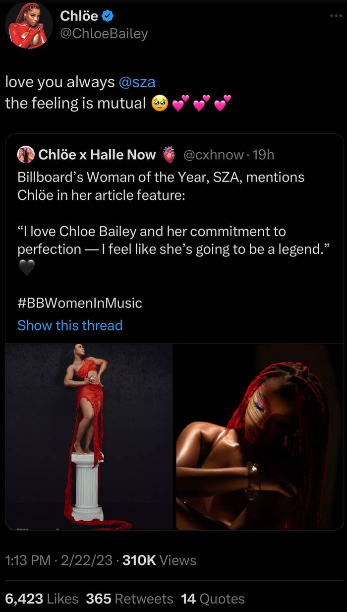 Chloe Bailey is seen with a Twitter message
