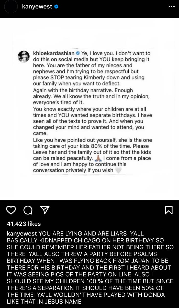 Ye is seen on Instagram talking about Khloe