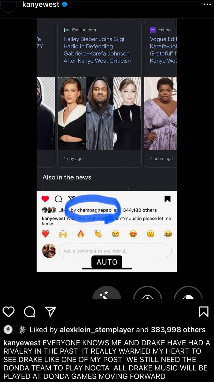 Ye is seen posting on Instagram