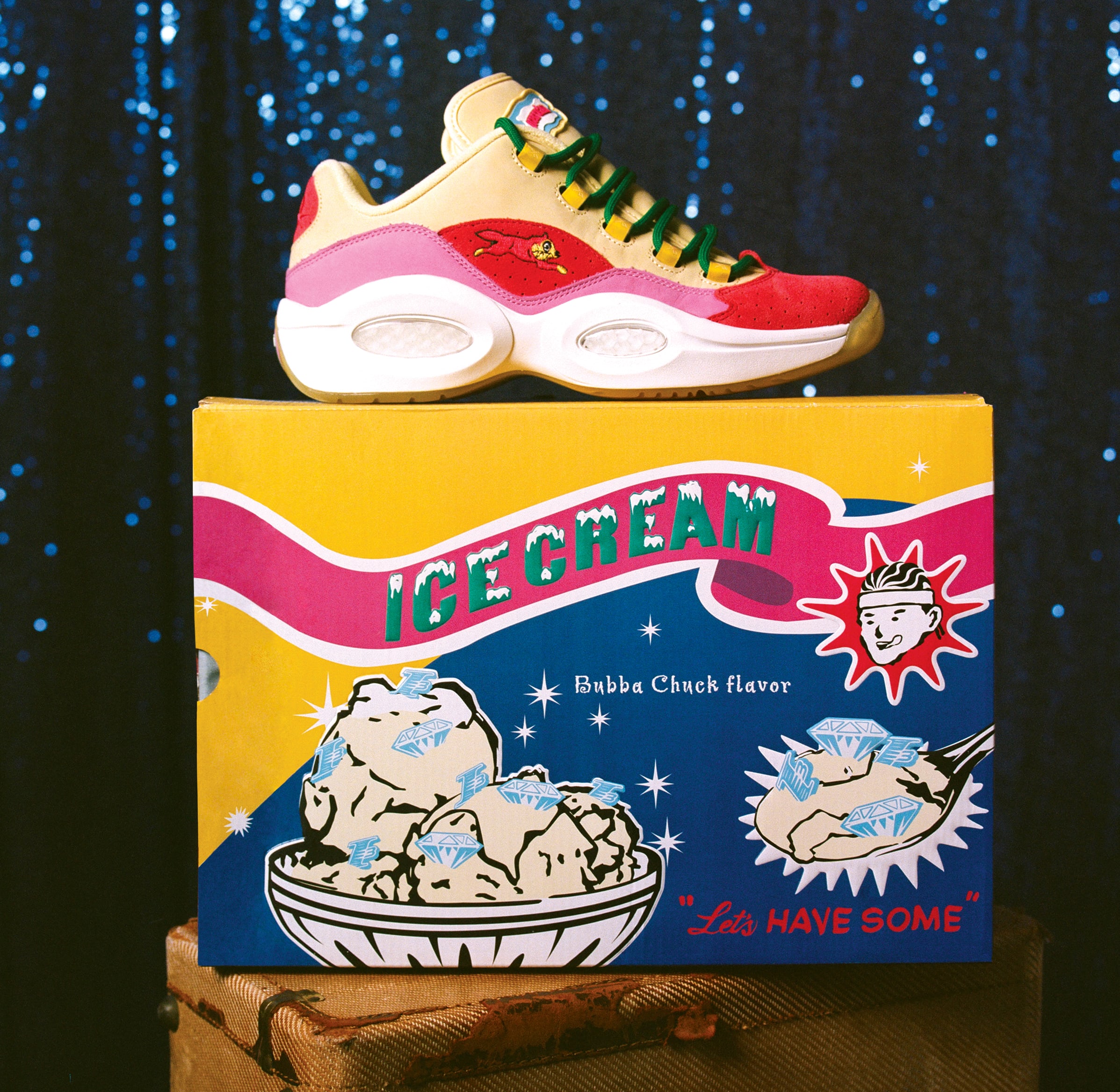 BBC Icecream x Reebok Question Low &#x27;Running Dog&#x27; Yellow/Red/Pink FZ4346 Lateral