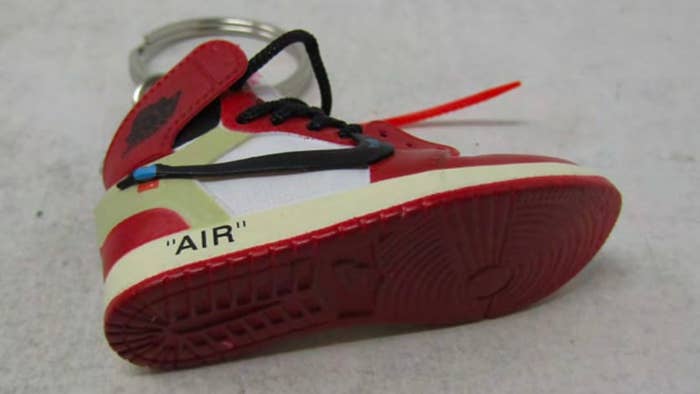 Unauthorized Off-White x Nike Air Force 1 keychain shown in an exhibit in a Nike trademark infringement lawsuit