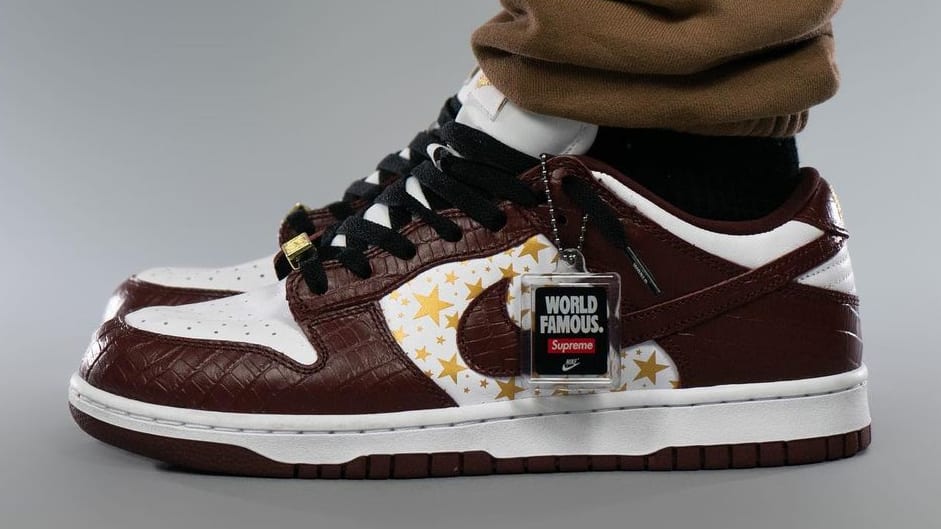 Supreme x Nike SB Dunk Low Brown On-Foot Left