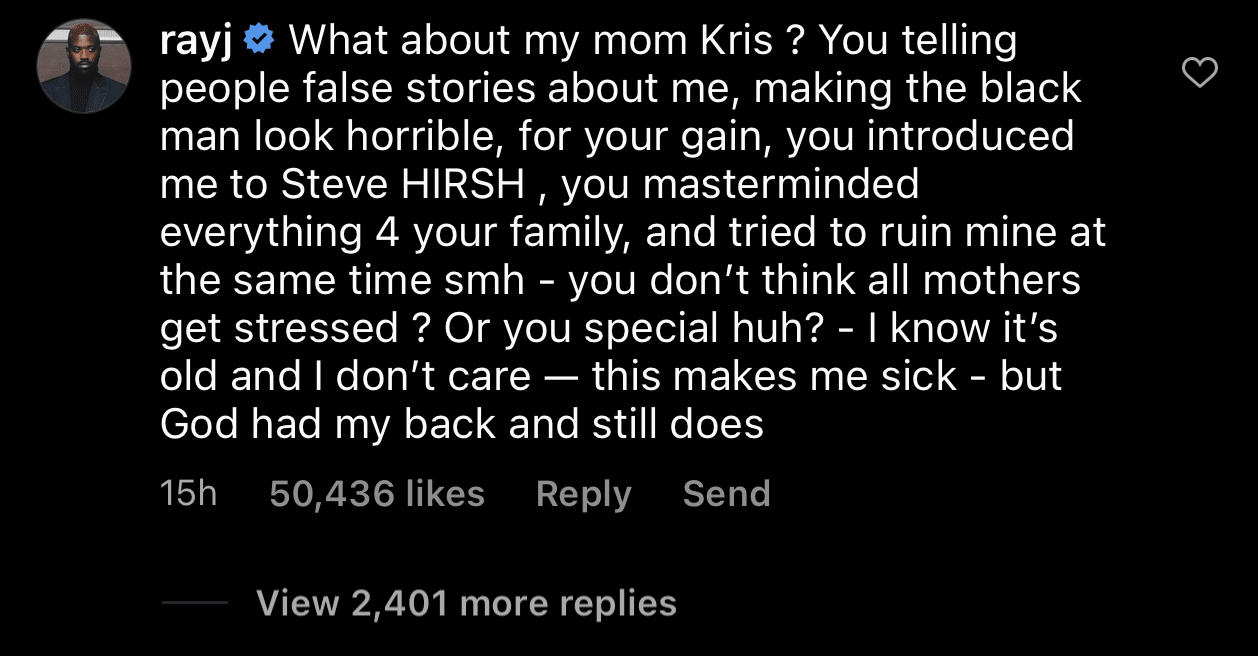 Ray J comments on an Instagram post about Kris Jenner