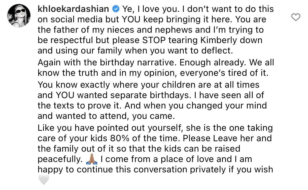 khloe responds to kanye west&#x27;s Instagram post
