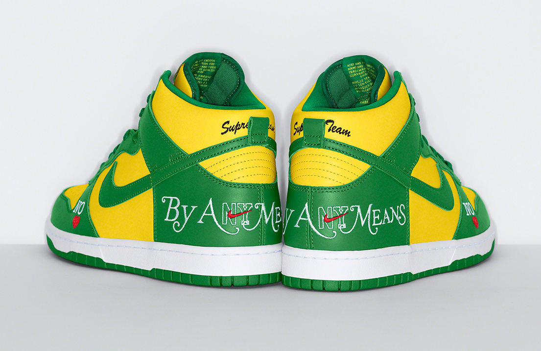 Supreme x Nike SB Dunk High Green/Yellow Heel