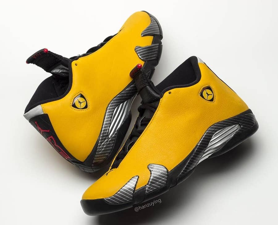 Jordan 14 ferrari yellow on sale clothing