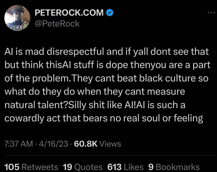 pete rock tweeting about ai