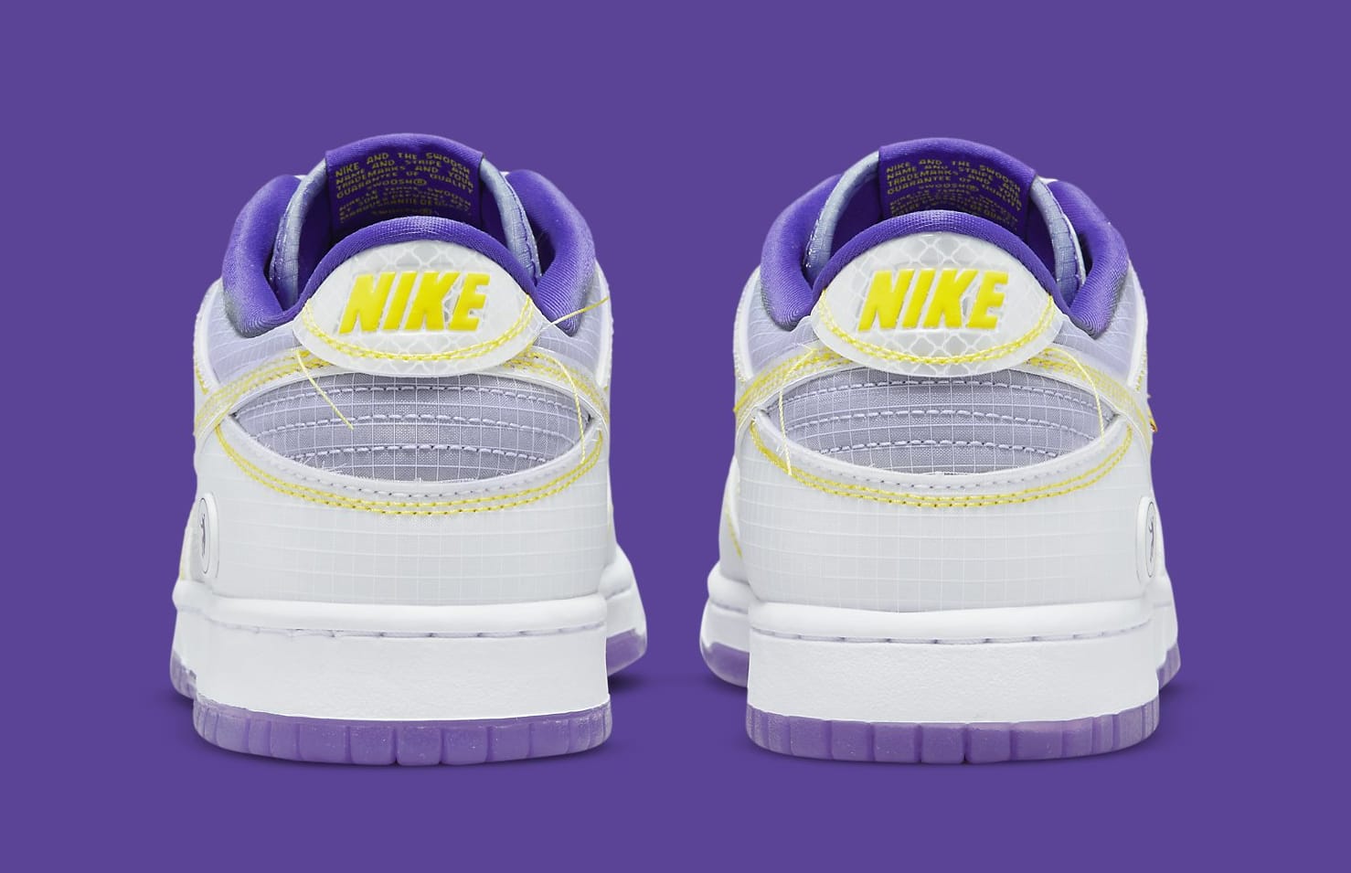 Union x Nike Dunk Low &#x27;Court Purple&#x27; DJ9649 500 Heel