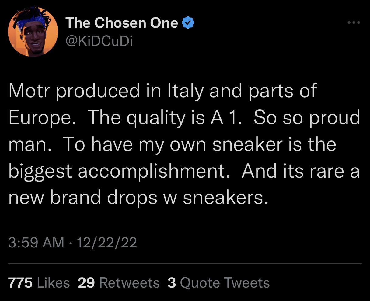 Cudi is seen tweeting about fashion line