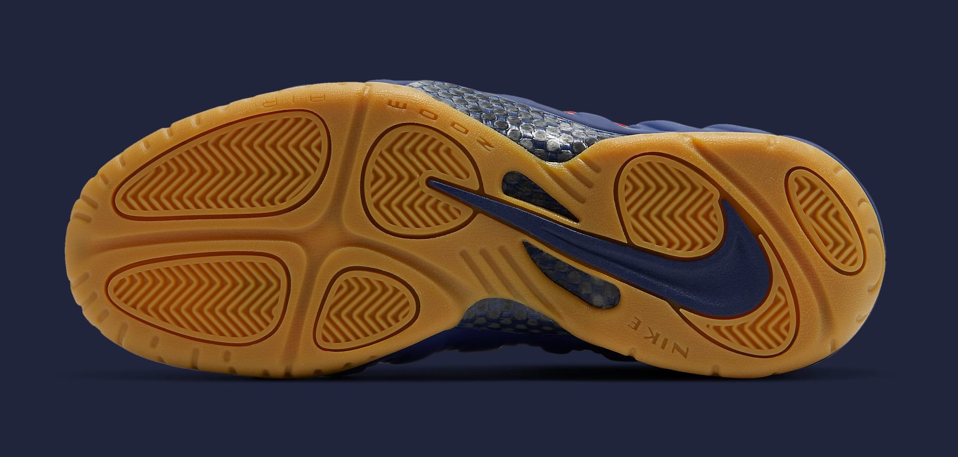 Navy blue clearance foamposites gum bottom