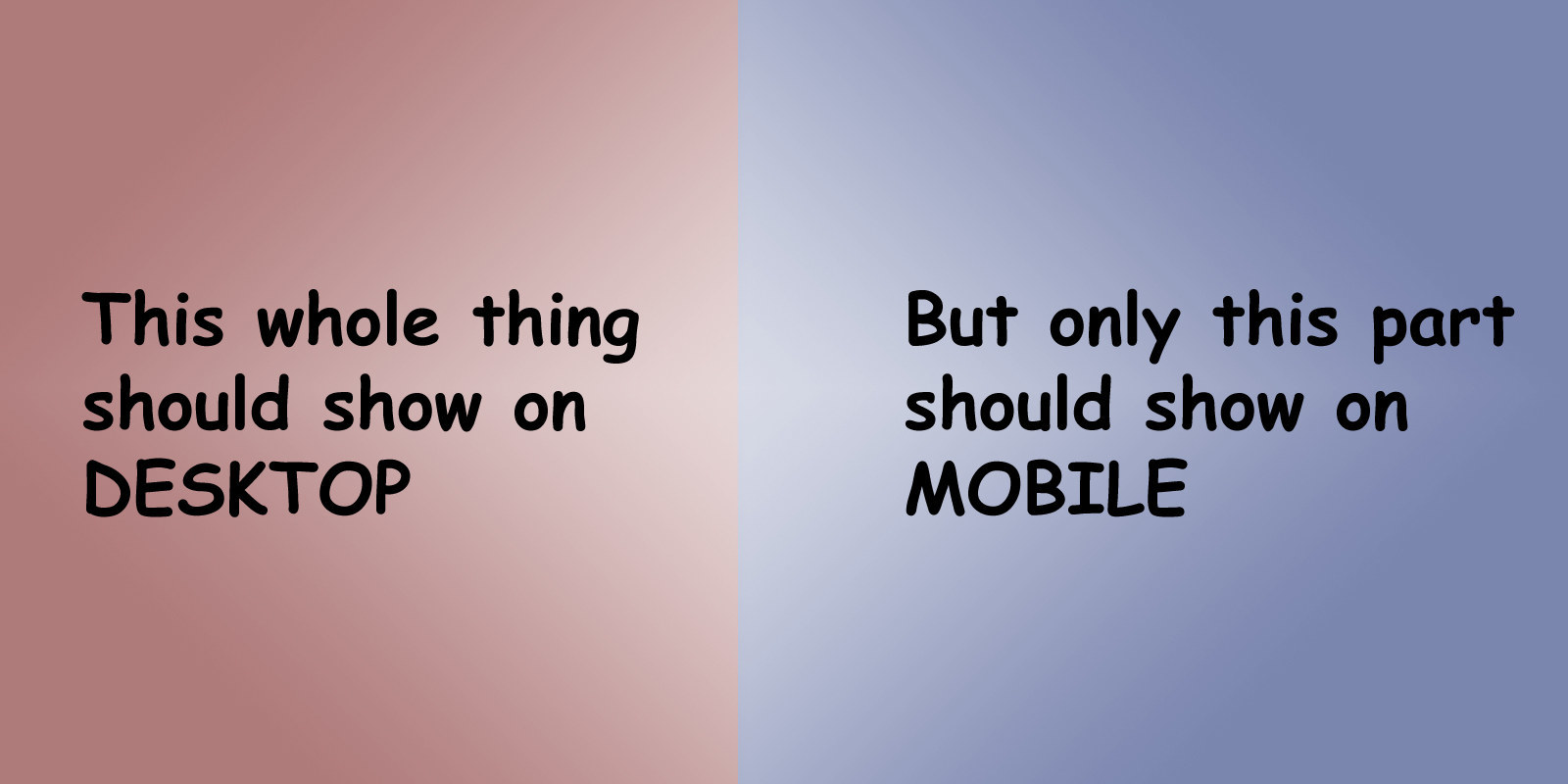 The desktop image is half red and half blue. On mobile, only the blue portion of that image should appear