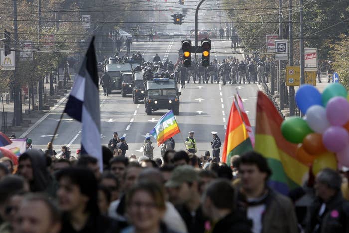 Serbiaβs last gay pride rally, on Oct. 10, 2010, ended in violence when far-right protesters clashed with riot police.