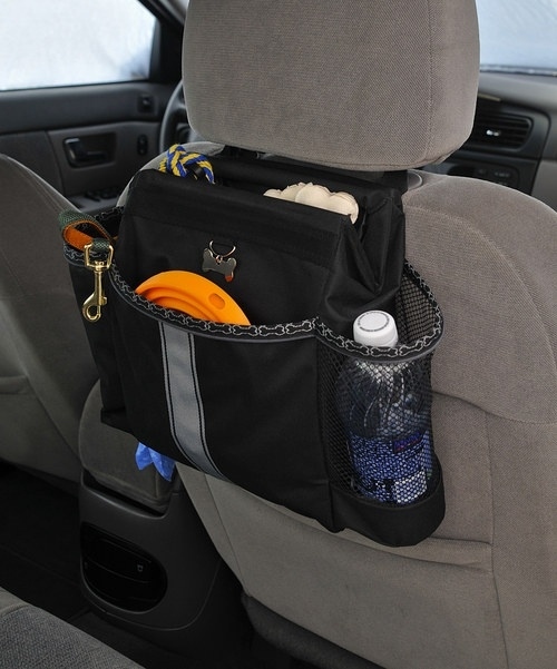 Keep everything in place while traveling with this dog car organizer.