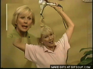 "Dryer, work your magic. And please make my bangs look perfect."
