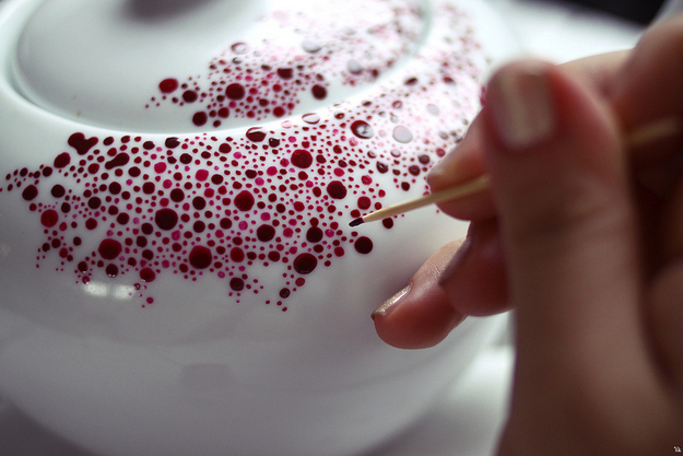 This blogger used a toothpick dipped in paint to make the dots. Patience required.