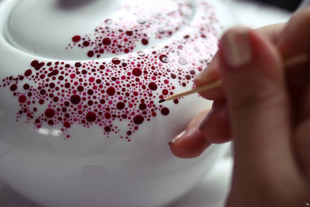 This blogger used a toothpick dipped in paint to make the dots. Patience required.