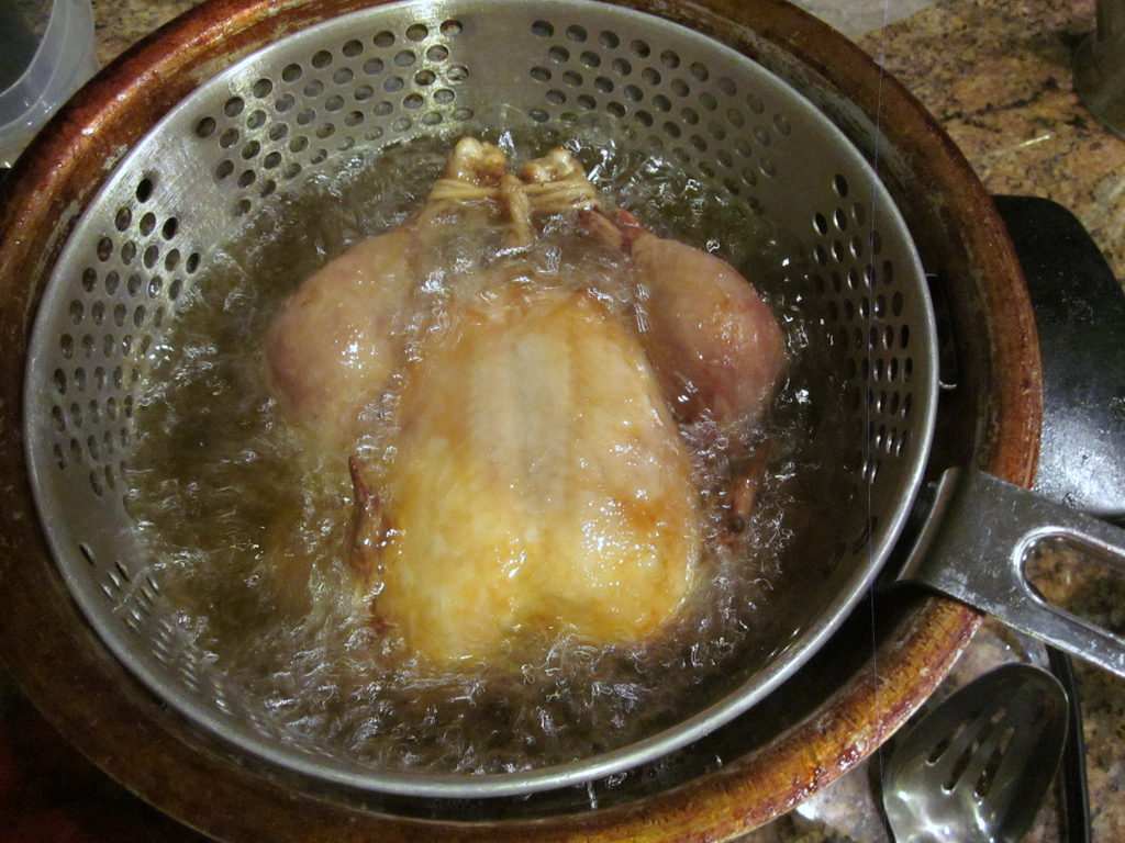 Please be careful. A watched pot of oil will definitely boil...to around 350°F. Recipe here.