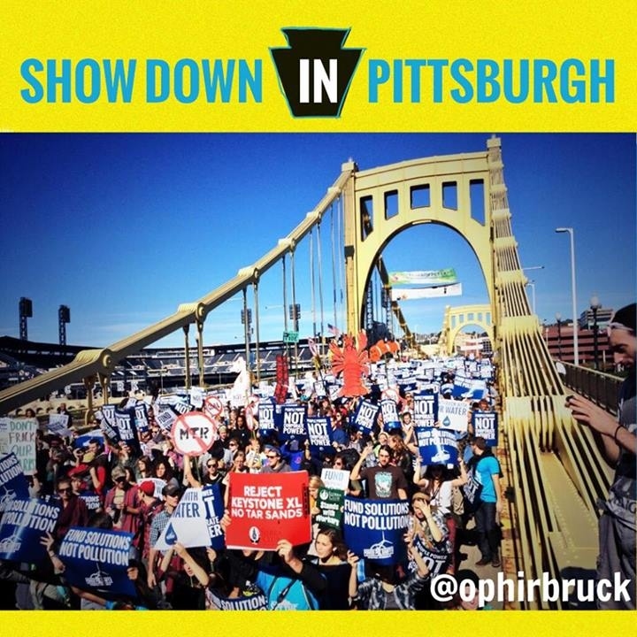In the culminating Power Shift event, thousands of youth leaders hit the streets (and bridges) of Pittsburgh, PA - rallying against fracking and fossil fuels and for a safe planet and just future for all.Photo by Ophir Bruck.