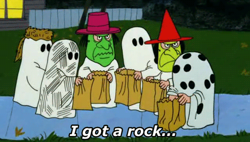 This, the rarest of Trick-or-Treating destinations, is only found in a handful of neighborhoods every year. If you come a-calling at this abode, expect to come away with an overall feeling of "...da fuck?", because all bet's are off when you encounter the No-Shits-Were-Given house.Here's the basic rundown of the NSWGH:The inhabitants run around their dwelling, collecting odds and ends to supplement their 1 bag of Halloween candy (which was probably purchased at a discount on November 1st of last year). It could be anything from a children's carnival prize to a roll of Lifesavers -- but it will always be random and it will always be slightly past its prime.Here are some examples: hotel shampoo, a snack-size pack of limited edition Oreos (that was clearly handed out as a free sample at Sam's Club or other such establisment), sugar-free chocolate for diabetics, and my favorite (because I actually received this once) a bag of Southwest Airlines peanuts.