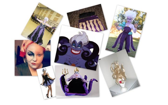 What you'll need:1. Purple face paint2. Red lipstick3. Intense eye make-up4. Black dress5. Tentacle skirt6. White, teased wigFurther DIY directions here.