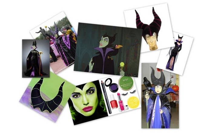 What you'll need:1. Black and purple dress2. Black cape3. Green face paint4. Bird on shoulder5. Gold scepter 6. Horns Further DIY directions here.