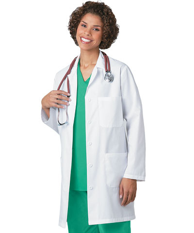 Description:"Our lab coats have three big reinforced pockets, plus a stitched down back belt for a well tailored look. Alpha sizing makes it easy to find the right size."Cost: $18.99