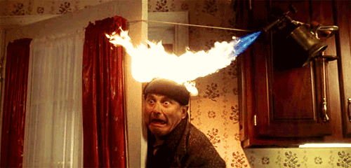 Chris Columbus put a mirror in front of the camera to make the flames look longer than they actually were.