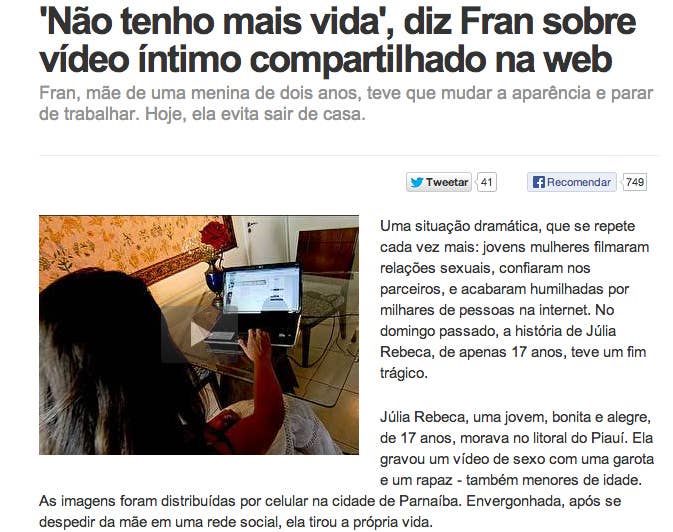 A Garota Da Web Sex - Brazilian 17-Year-Old Commits Suicide After Revenge Porn Posted Online