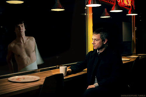 I mean look at those arms, and chest and the look on his face. Oh Sherlock..