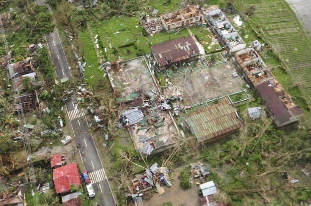 An aerial view shows damaged houses in the central Philippines.