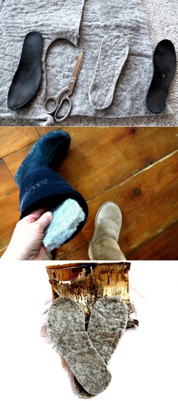 Cut out wool insoles for extra warmth.
