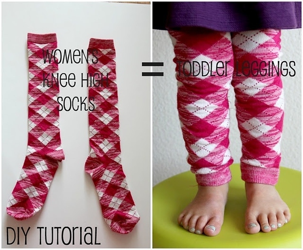 Women&#39;s knee high socks make great toddler leggings.