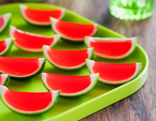 - 10 limes, halved- 1 3-oz package watermelon-flavored gelatin- 1 cup water- 1 cup vodkaGet the full instructions here.