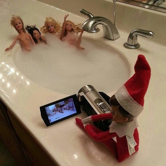 Image result for naughty elf on a shelf with barbie