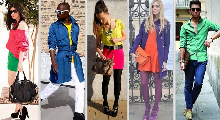 There is a correct way to do this people. Find colors that harmonize well. Be careful though, you don't want to end up looking like a rainbow threw up on you. Stick to two or three colors max. Tip: Try finding an accessory that ties all the colors together.