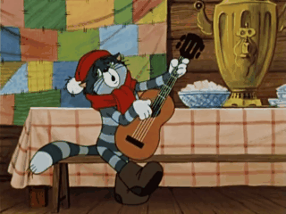 Eduard Uspensky's "Uncle" Fyodor is a very serious six-year-old boy who leaves his home and settles in a village, together with Matroskin and Sharik, a brilliant cat-n-dog duo. In the cartoon adaptation, Matroskin steals the show as a wise, multi-talented cat who can run the household, play the guitar, and even embroider! Happy New Year, kids!