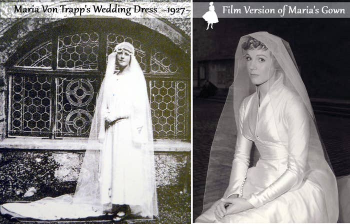 In the film Maria's wedding train was 14 feet long!When setting up for filming the Captain and Maria's wedding scene, there was nobody at the altar to wed them when they reached the top of the stairs. Someone had forgotten to summon the actor playing the bishop. According to Julie Andrews, the real bishop of Salzburg is seen in the movie.