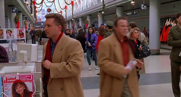 Just when I thought the first Home Alone had every plot twist imaginable, John Hughes writes his way out of any cliche or predictability! Firstly, Kevin actually wakes up on time and makes it to the airport (phew) and then he needs to put batteries in his Talkboy immediately so he can enjoy his flight to Florida. He looks down for a split second and, wouldn't you know it, he is following the wrong tan coat to the wrong gate. That airline employee, let's call her Debra, should be fired though. I mean, a kid just says "I need to get on that plane" and she shrugs and lets him on? Me (and American Airlines) expected more from you, Deb.
