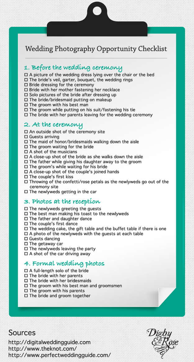 Make sure to give the photographer some version of this checklist: