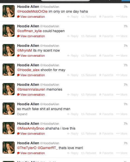 Everyday, Hoodie takes the time to personally reply to and communicate with his fans through either Twitter, Instagram, YouTube videos, or email. Occasionally, he will even contact a his fans and do personal video chats. He believes the key to connecting with his fans is to be an open book online, and to try to have as few barriers as possible.