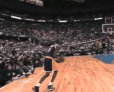 Here's Kobe winning the '97 dunk contest with a little between the legs action.