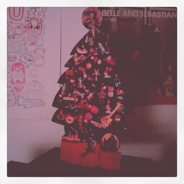 My Christmas tree. I still haven't taken it down. (Note hipster posters in background.)
