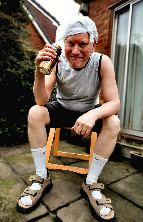 old man in sandals and socks